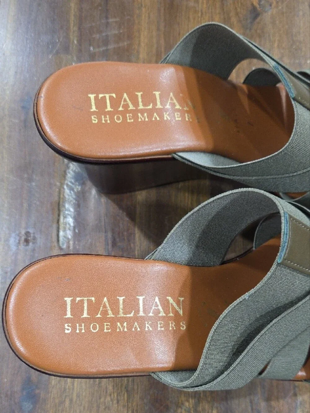 Italian Shoemakers Olive and Tan Crossband Wedge Sandal